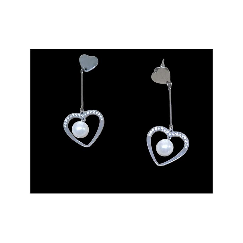 orecchini pendenti in acciaio perle cuore  foto 1 lirò